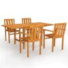 vidaXL Solid Teak Wood Garden Dining Set 5 Piece Furniture Table and Chair Outdoor Garden Patio Wooden Dinner Breakfast Chair Desk