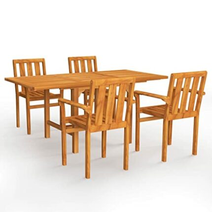 vidaXL Solid Teak Wood Garden Dining Set 5 Piece Furniture Table and Chair Outdoor Garden Patio Wooden Dinner Breakfast Chair Desk