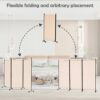 Spurgehom 3 Panel Rolling Room Divider, Folding Partition Privacy Screens, Freestanding Fabric Room Panel, Portable Folding Wall Divider for Offi