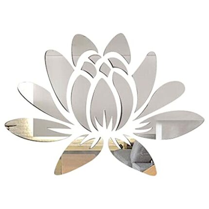 CREATCABIN 3D Acrylic Mirror Lotus Flower Wall Sticker Wall Art Decals Self Adhesive Removable Eco-Friendly For Home Bedroom Living Room Bathroom