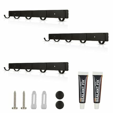 ZOFUN 3 Pcs Coat Racks Wall Mounted, 35 x 3cm 5 Hooks Coat Hooks for Wall, Heavy Duty Wall Coat Hooks with Screw & Glue, Aluminium Black Matt Wal