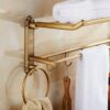 Copper Wire Drawing Bathroom Shelf Wall Hanging Double Layer Foldable Towel Rack Towel Bar Towel Storage Shelves/51 * 25 * 25Cm