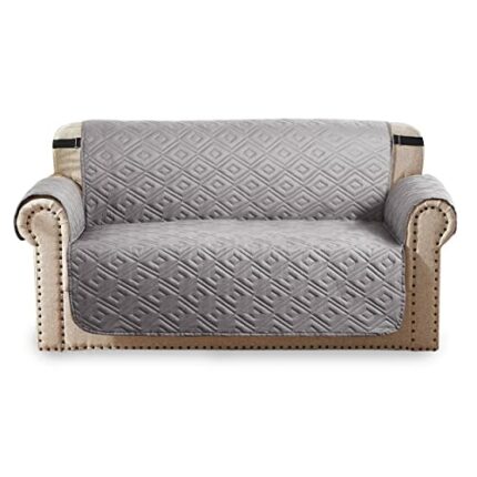 Oxford Homeware Sofa Slipcovers 3 Seater Embossed Water Proof with Adjustable Elastic Straps Quilted Reversible Sofa Covers for Pets & Kids (Ligh