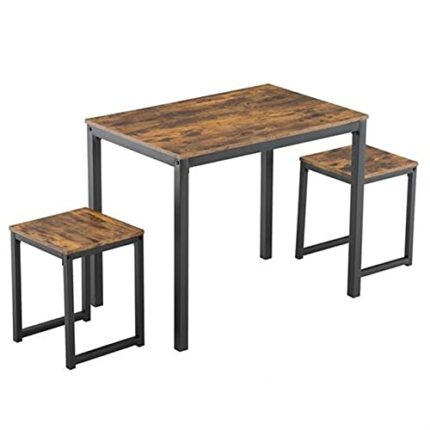 DINGZZ (90 x 60 x 75cm) Simple Three-piece Dining Table and Chair Set Burnt Wood Color 75cm High