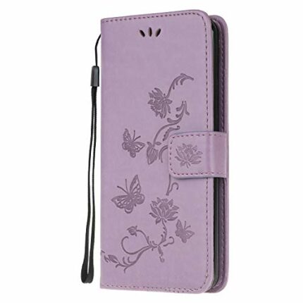 Thoankj Motorola Moto E13 Case, Shockproof Flip PU Leather Slim Fit Wallet Phone Case Lotus Butterfly with Stand Card Slot Holder Gel Bumper Foli