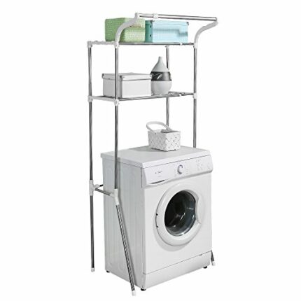 BAOYOUNI 2-Tier Over Toilet Storage Unit Standing Laundry Room Shelf Adjustable Washing Machine Rack Bathroom Space Saving Organizer (62-101) W X