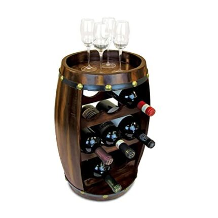 DISHENGZHEN Wooden Wine Rack Barrel, Free Standing With Top, 8 Bottle Wooden Wine Rack Table Top Wine Rack, Oak Effect Storage, Gift For Wine Lov