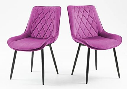 Hallowood Furniture Dining Chairs Set of 2 – Purple Linen Fabric Dining Chair with Sturdy Metal Legs for Dining Room – Kitchen Chairs with Padded