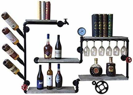 NEOCHY Wine Rack Retro Modern Wall-Mounted Metal Bottle Display Wall Floating Home Living Room Decoration Storage Rack