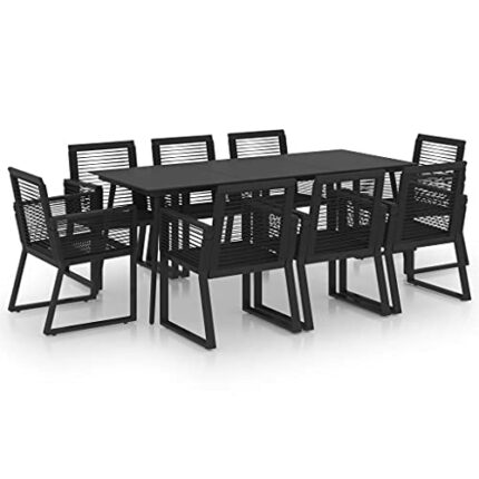 vidaXL Outdoor Dining Set 9 Piece Lightweight Outdoor Furniture Set Garden Patio Dining Side Table and Dinner Chairs PVC Rattan Black