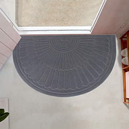 YK Decor Front Door Mat Half Round Inside Doormat Outdoor Entry Mat Non Slip Mud Dirt Trapper Mat Indoor Entrance Mat Rug Machine Washable (Gray)
