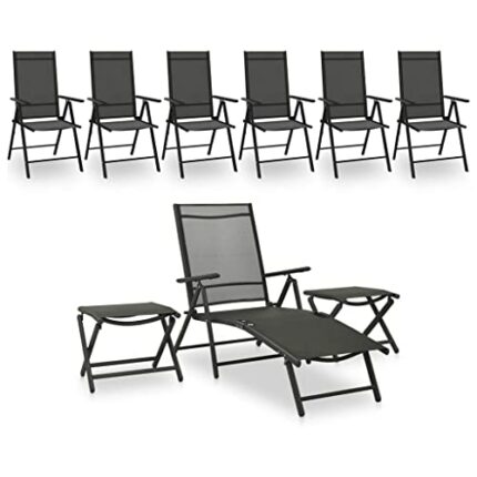 vidaXL Garden Lounge Set 9 Piece Outdoor Patio Terrance Backyard Furniture Set Seats Chairs Seating Sun Lounger Black and Anthracite
