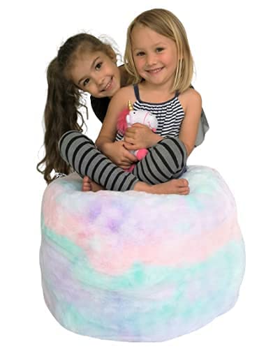 MiniOwls Plush Toy Storage Bag (Unfilled) – Pastel Rainbow Furry Ottoman – Sensory Soft Faux Fur Teddy Bear Organizer with a Zipper. Pouf 20x20x1