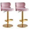 DWILKE Velvet Gold Adjustable Heigh Island Bar Chairs Counter Height Bar Stools Set of 2 Swivel Barstools with Backs Round Upholstered Seat for P