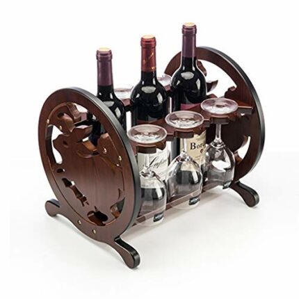 Yalych Zodiac Jade Rabbit Style Wooden Countertop Cabinet Table Top Wine Bottle Storage Slots for 3 Bottles Able Top Wine Bottle Storage Slots fo