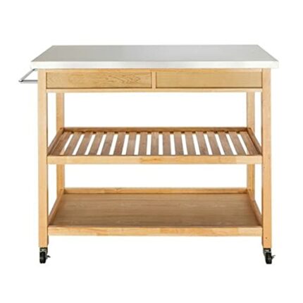 QUANJJ Moveable Kitchen Cart with Stainless Steel Table Top Two Drawers Two Shelves Kitchen Trolley Cart Dining