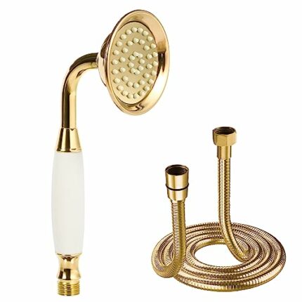 Delnet Classical High-Pressure Head Shower Gold Traditional Telephone Style Hand Held Shower Head Spray Water Saving Shower and 1.5M Hose