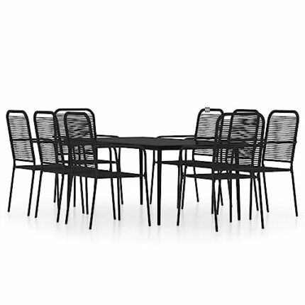 vidaXL Garden Dining Set 9 Piece Patio Outdoor Lawn Yard Terrace Balcony Dining Dinner Dinette Table and Chair Seat Seating Furniture Black