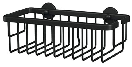 tesa MOON BLACK Wall Mounted Shower basket, Matt Black - extra deep for more room - Suits industrial style and modern bathrooms - Drill-free, wit