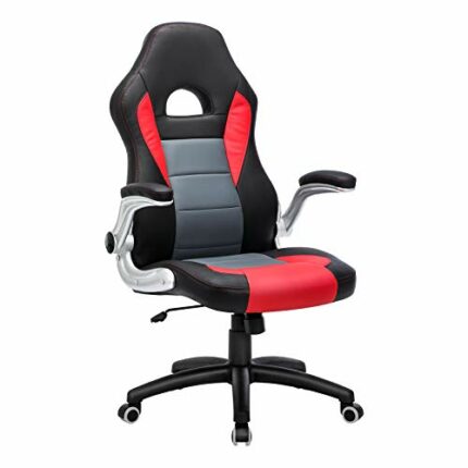 SONGMICS Racing Gaming Chair, High Back Office Chair, with Adjustable Height, Flip Up Armrests, Tilt Mechanism, for Computer Gamer, Black, Grey a