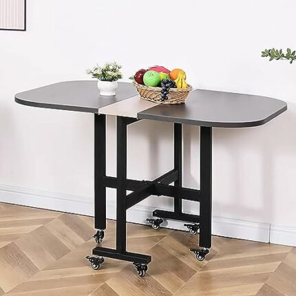UE-MAOLU Folding Dining Table, Extendable Dining Table, Solid Wood Kitchen Table, Space Saving Compact Folding Dining Room Table, Drop Leaf Table