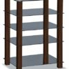 Centurion Supports TRINITY Gloss Black 5 Shelf with Walnut Legs Flat Screen TV Rack Glass Stand