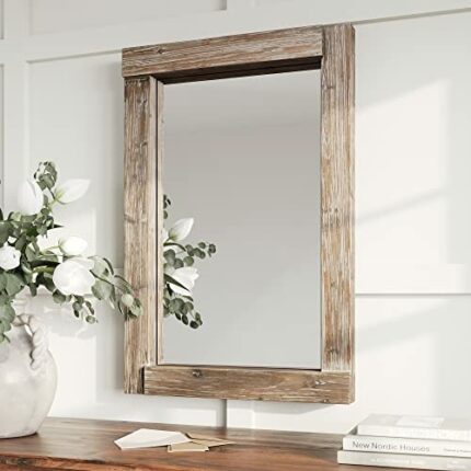 Barnyard Designs 61 x 91.5cm Decorative Long Wall Hanging Mirror, Rustic Vintage Distressed Wood Farmhouse Mirror Wall Decor, Brown