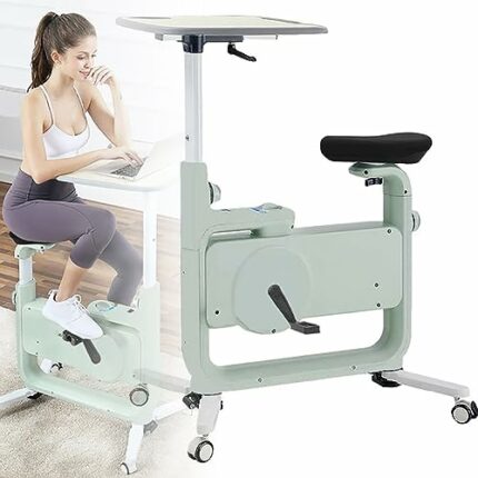 Magnetic Resistance Exercise Bike with Office Desk, 8-Level Foldable Desk Exercise Bicycle Seat Adjustable, Desk Bicycle For Sports Indoor Home W
