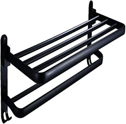 Towel Rack Black Aluminum,Foldable Towel Rails,2-Tiers Wall Hanging Towel Holder,for Bathroom Bedroom Kitchen