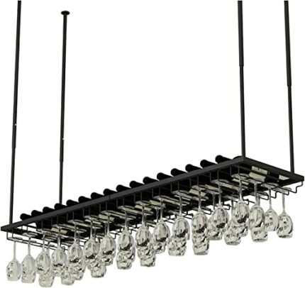 EMISOO Wine Rack Hanging Red Wine Cup Holder,Ceiling Upside Down Glass Holder Creative Home Bar Hanging Wine Bottle Rack with Stemware Glass Shel