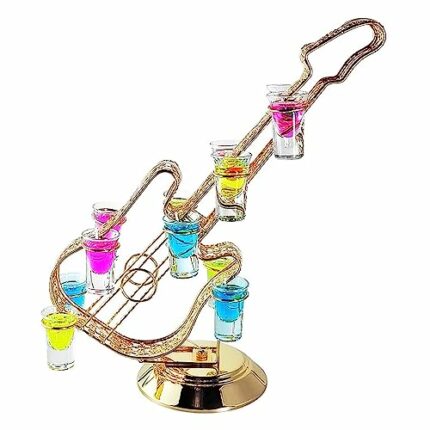 LED Neon Champagne Wine Electroplate Metal Cup Holder, Colorful Light, Guitar Shaped Rechargeable Cocktail Shelve, liquor Bottle display rack for
