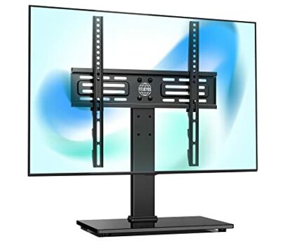 FITUEYES Universal TV Stand for 27" - 55", Swivel,Height Adjustable, Tabletop TV Pedestal with Glass Base, Holds 88lbs Max. VESA 400x400 mm,Cable