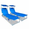 VOUNOT Folding Sun Loungers Set of 2, Sunbed with Adjustable Backrest & Sunshade for Garden, Beach, Patio, Pool, Camp, Load 110 kg, Grey