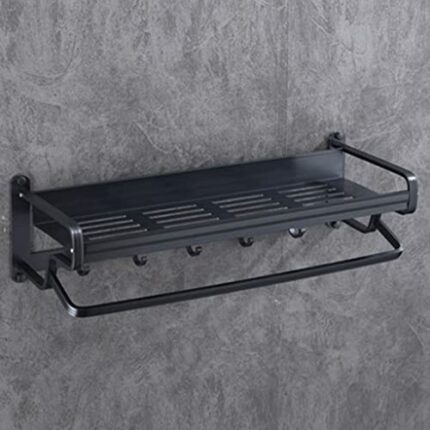 Towel Rack Bathroom Towel Rail Wall-Mounted,Advanced Modern Fashion,Durable Double-Layer Space Aluminum Rack(Color:Gray)