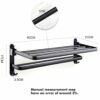 yozhch Black Towel Rail Wall Mounted Towel Rack Bathroom Towel Holder Self Adhesive Towel Rail with Shelf 90° Foldable 2 Tier Towel Bar (58cm)