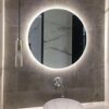 Bathroom mirror Round mirror backlit LED light mirror round wall-mounted smart with lamp mirror light single touch anti-fog mirror (Size : 60cm)
