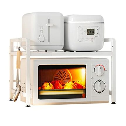 Redwestmelon Kitchen Microwave Oven Rack Rice Cooker Storage Organiser Shelf Freestanding Countertop Oven Rack Adjustable Baker's Rack Expandable