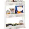 Copper Top - 3-Tier Slim Slide Out Kitchen Trolley, Storage Shelf, Moving Wall Cabinets Tower Holder Rack on Wheels, Rolling Storage Unit Cart fo