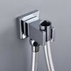 Wall Supply Elbow with Hand Shower Holder, Keymark Brass Square 1/2″Shower Hose Connector, Wall Mount Drop Ell Union Water Outlet, Chrome