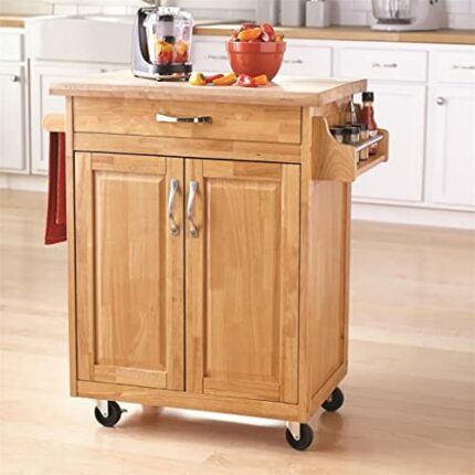 QUANJJ Kitchen Island Cart With Drawer & Storage Shelves, Spice Rack, Towel Bar, Butcher Block Top (Color : Rosso, Size : 32 * 19 * 3535in)