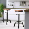 Diwhy Industrial Vintage Bar Stool,Wood Seat Counter Stool,Height Adjustable 23.7-29.5inch Kitchen Cast Iron Stool,Swivel Bar Stool,Metal Stool S