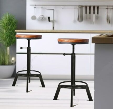 Diwhy Industrial Vintage Bar Stool,Wood Seat Counter Stool,Height Adjustable 23.7-29.5inch Kitchen Cast Iron Stool,Swivel Bar Stool,Metal Stool S