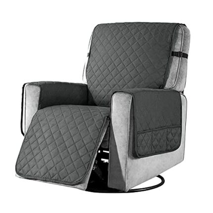 Recliner Chair Cover Pad with 6 Side Pockets, Reclining Chair Adjustable Soft Non-slip Buckles Protective Armchair Sofa Cushion Furniture Protect
