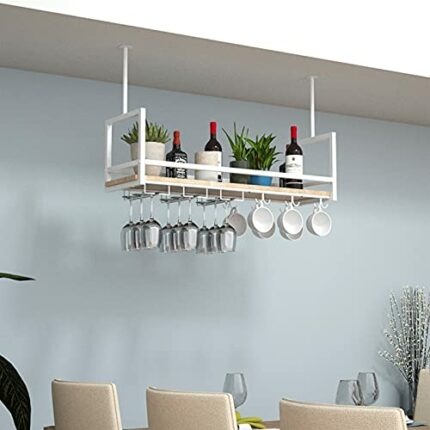 SUCHETA Wine Rack Hanging Wine Glass Rack, Rustic Style Wine Glass Bottle Rack Can Hanging Mount,Metal Stemware Holder Adjustable Height For Bars