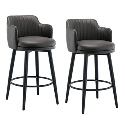 KrefihR Barstools Swivel Bar Stools Set of 2 with Low Back Kitchen Island Bar Chair, Counter Height with Arms, Nappa Leather Pedal Chrome Upholst