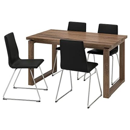 IKEA MÖRBYLÅNGA/LILLÅNÄS table and 4 chairs, 140x85 cm, oak veneer brown stained/chrome-plated Bomstad black