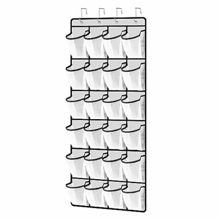 SupMaka Over the Door Shoe Organizer - 24 Mesh Hanging Shoe Organizer, Clear Pocket Hanging Shoe Organizer for Closet, Large Shoe Holder Over the