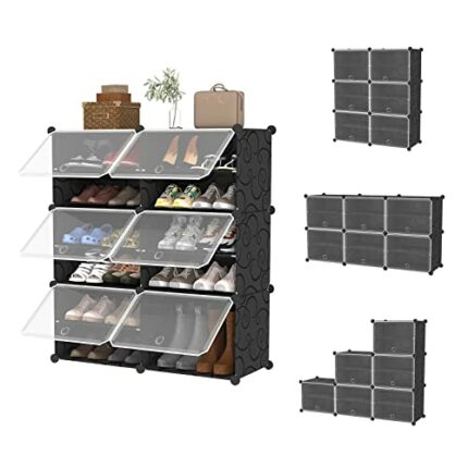 Fymoo Shoe Rack,24 Pair Movable Shoe Storage Cabinet with Door,Shoe Cupboards,Expandable 6 Tier Free-Standing Shoe organiser Shoe Shelf for Entry