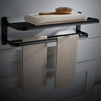 HIGOH Towel Racks,Bathroom Towel Rack Wall Mounted Towel Holder,Bathroom Towel Rack,Aluminum Alloy Oil Brushed Foldable Fixed Bath Towel Holder,F