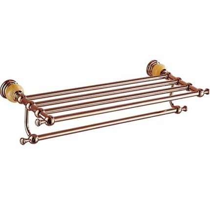 HIGOH Towel Rack Rose Bathroom Towel Holder,Towel Bar,Bathroom Shelf Towel Rack, Bathroom Hardware New Brass and Jade Bathroom Hardware